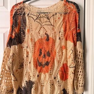 Halloween Knit Sweater with Pumpkin Design
